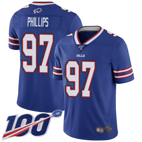 Men Buffalo Bills 97 Jordan Phillips Royal Blue Team Color Vapor Untouchable Limited Player 100th Season NFL Jersey